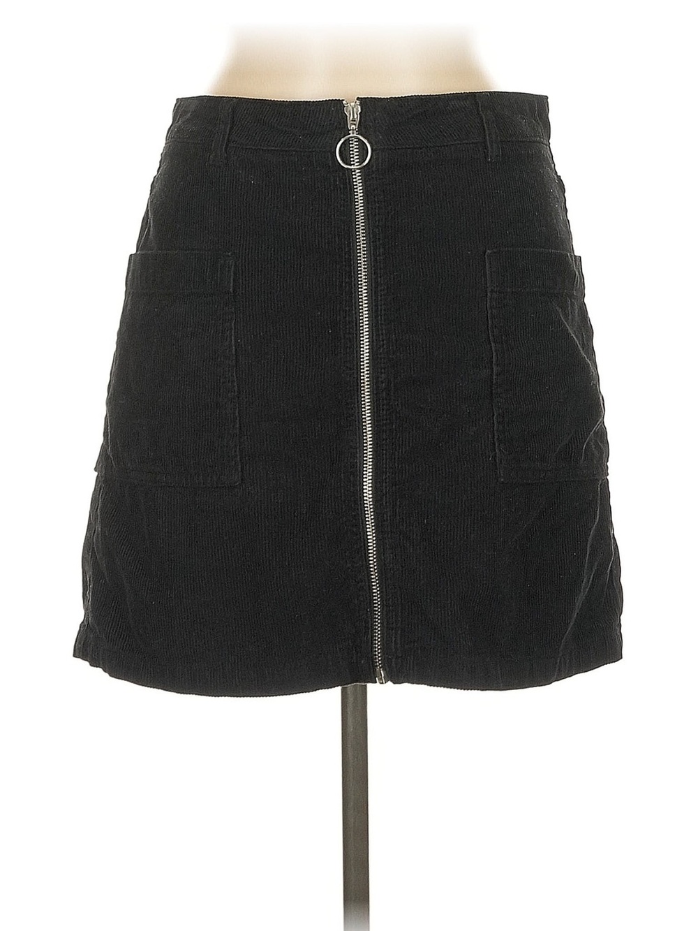 Topshop Black Corduroy Mini Skirt with Front Zipper